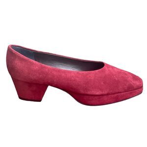 Petra Firenze Sz 7 M Red Suede Leather Platform Low Heel Pump RARE NIB